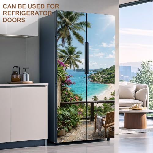 Image of Tropical Balcony Door Mural, Ocean View Door Cover, 30.3x78.7in
