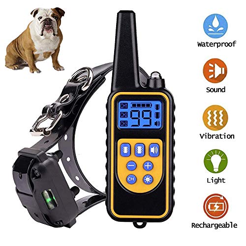 JJOBS Collar de Adiestramiento para Perros Sin Descargas Eléctricas con Rango de 800 Metros, Funciones Vibración, Sonido y Luz LED, Impermeable y Recargable (1 Perro)