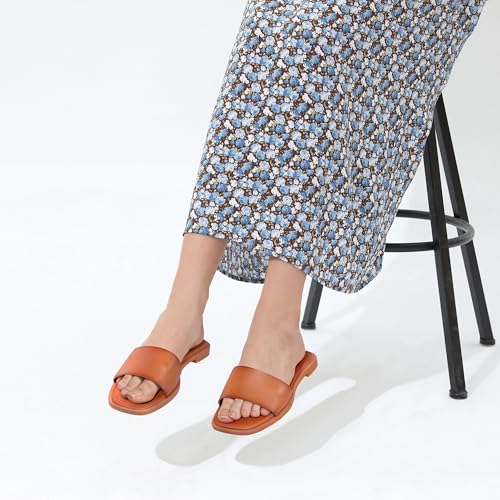 Image of FITORY Women's Slide Sandals Fashion Square Open Toe with Cushioned Footbed Slippers for Beach Size