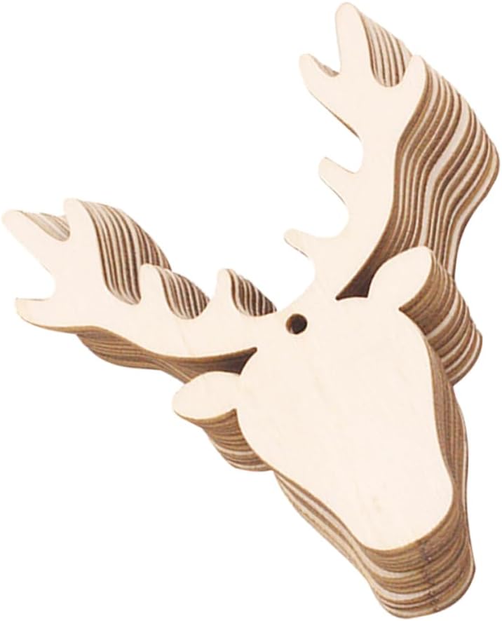 10pcs Wooden Deer Head Christmas Ornaments Xmas Hanging Pendant