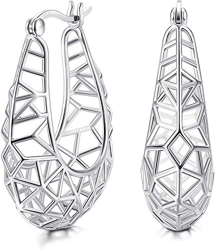 Milacolato 925 Sterling Silver Filigree Hoop Earring Geometric Textured Round Earrings for Women