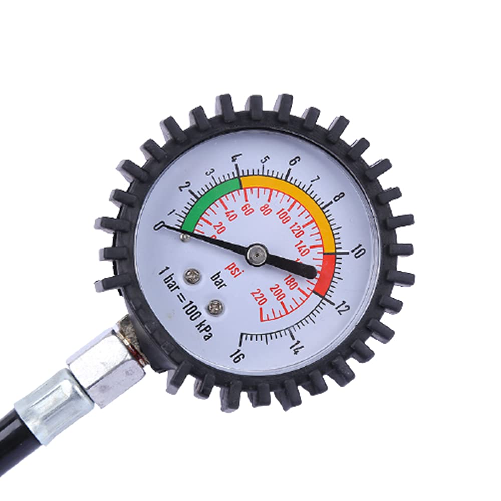Misuratore pressione pneumatici, 16 BAR e 220 PSI, manometro pneumatici, misuratore pressione aria con tubo flessibile aria, Applica Auto Moto e Bicicletta
