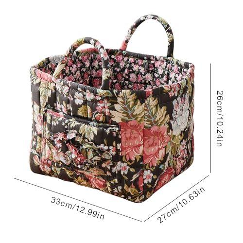 Image of Quilted Fabric Basket Foldable Car Storage Boho Floral Laundry Basket Hamper for Nursery Bedroom & Living Room | Organize Clothes Toys