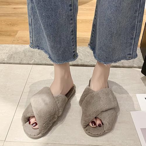Women's Open Toe Fuzzy Memory Foam Slippers Cross Band Cozy Plush Home Slippers Fluffy Furry House Shoes Indoor Outdoor Slide2