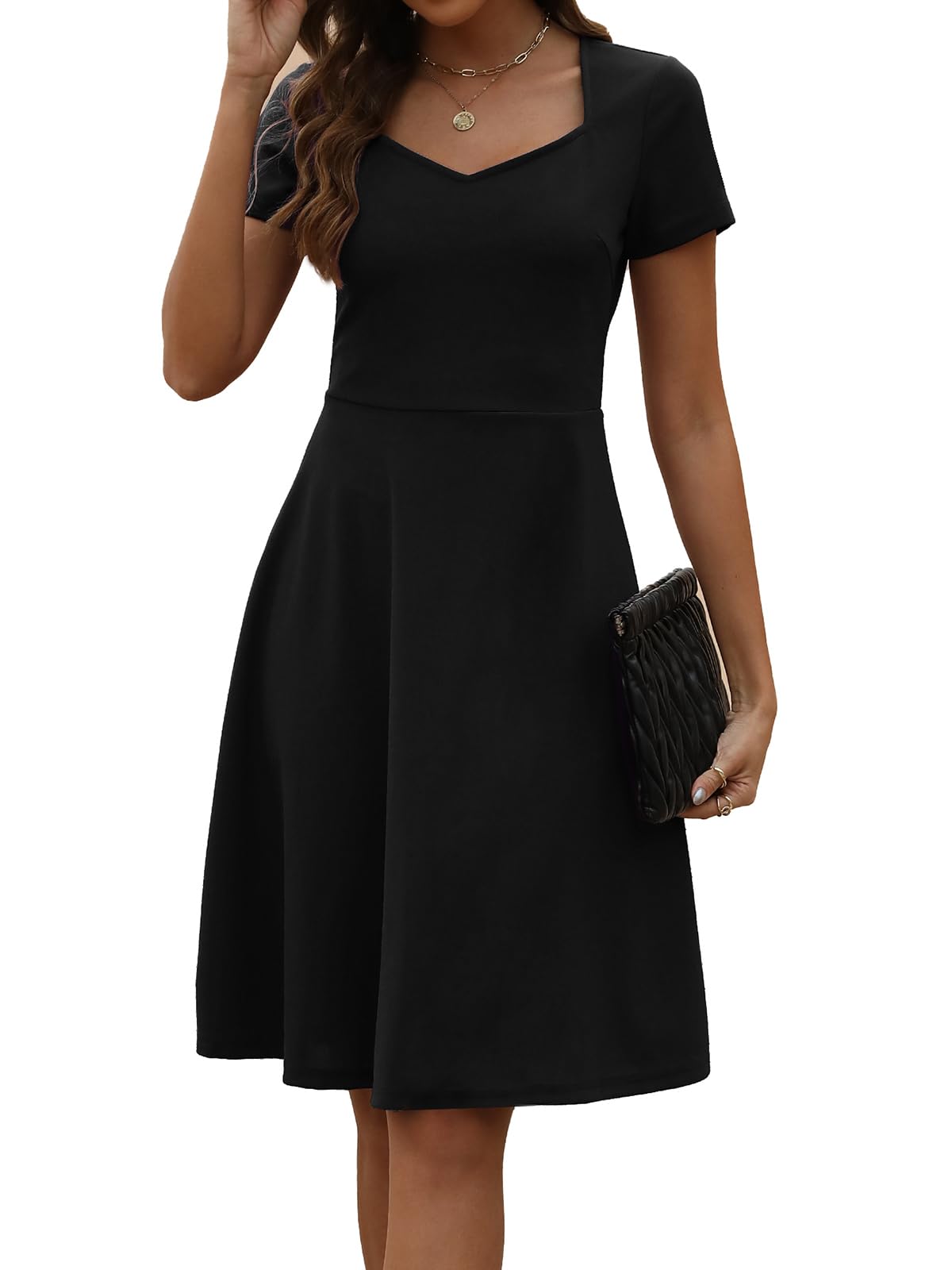 BARASA Women's Wear to Work Dresses Elegant Sweetheart Neck Short Sleeve Party A-Line Knee Length Dress D163