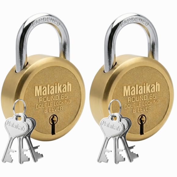 Malaikah Gold 65mm Premium Padlock Pack of 2 | Strong Shackle, 8 Lever 3 Keys | Security Lock for Shop, Home & Godown-image-13