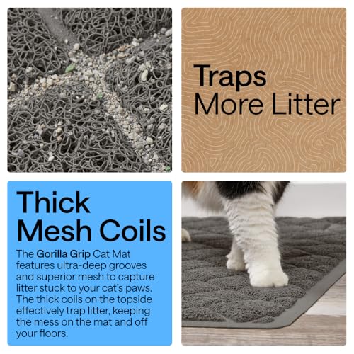 Image of Gorilla Grip Thick Cat Litter Trapping Mat, 40x28, Less Waste, Traps Mess from Box for Cleaner Floors, Stays in Place for Cats, Soft on Kitty Paws, Easy Clean, XL Size, Durable Backing, Charcoal