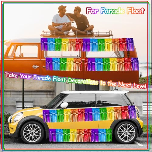 Image of 4 Pack 39Ft Feet Colorful Foil Fringe Garland Rainbow Tinsel Streamers Banner Fringe Curtain Banner for Parade Floats Graduation Homecoming Carnival Birthday Pride Party Decor (Rainbow)