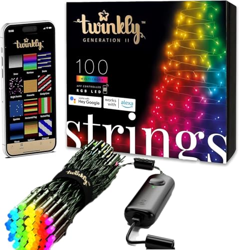 Twinkly App-Controlled 26.2ft Smart String LED Lights with 100 RGB LEDs - WiFi & Bluetooth Connectivity, Indoor/Outdoor Use (IP44), Compatible with Google Assistant & Amazon Alexa Ecomm Packaging