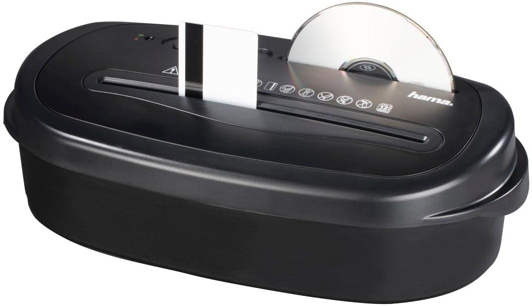 Hama Home X12CD shredder with paper and CD being inserted into respective slots