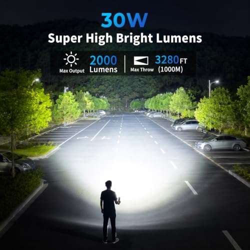 Image of Svoko High Power Rechargeable Torch Light, Long Range 2KM Beam, IP67 Waterproof LED Flashlight with 9 Light Modes, Adjustable Portable Torchlight for Camping and Outdoor Use