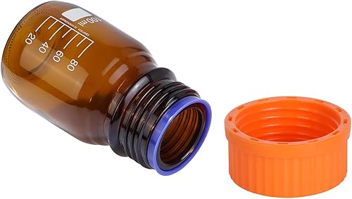 Miniatura 5 de 20 piezas de vidrio de borosilicato ámbar 3.4 fl oz graduado redondo laboratorio reactivo mediosbotella de almacenamiento con tapa de rosca naranja