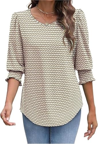 Blusa de manga 3/4 para mujer ropa casual cuello redondo estampado Frontaley elegante 4