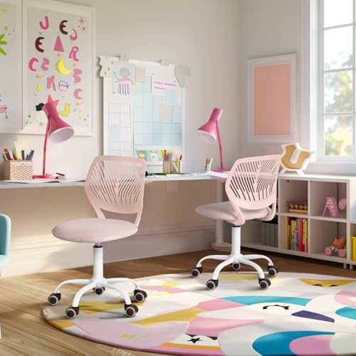 Homy Casa Ergonomic Office Desk Chair for Students Teen - Colorful Upholstery Task Chairs Breathable Back, Adjustable Tilt for Study Room Dormitory Computer, Soft Pink Fabric image 5