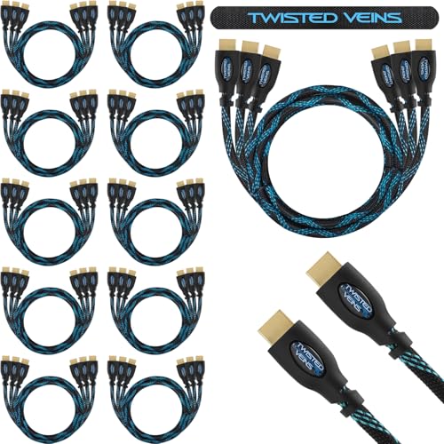 Twisted Veins 30-Pack of 6 ft HDMI Cables, Premium Braided