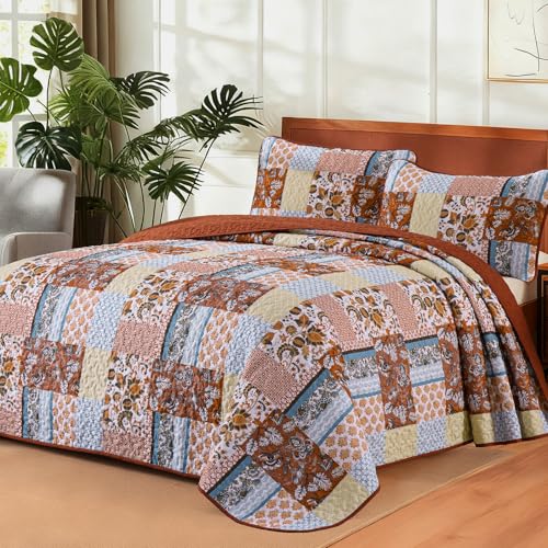 WONGS BEDDING Burnt Orange Quilt Set Queen Size, 3 Pieces