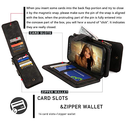 Modos Logicos Case For Iphone Xr, [Detachable Wallet Folio][2 In 1][Zipper Cash Storage][Up To 14 Card Slots 1 Photo Window] Pu Leather Purse With Removable Inner Magnetic Tpu Case - Black #TOP2