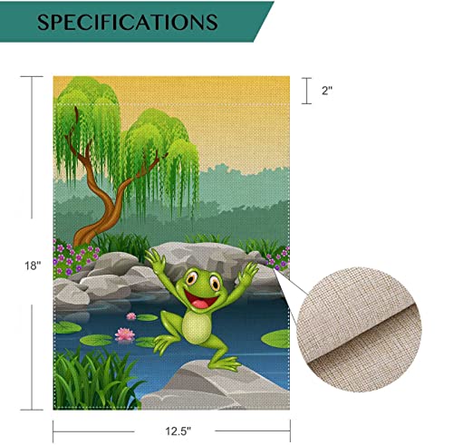 Uanvaha Frog Flower Holiday Garden Flags 12.5X18 Double Sided Pink Lotus Pond Cartoon Happy Smile Green Animal Jumping Rock Tree Vertical Yard Flag For Outside Patio Decorations Outdoor #TOP1