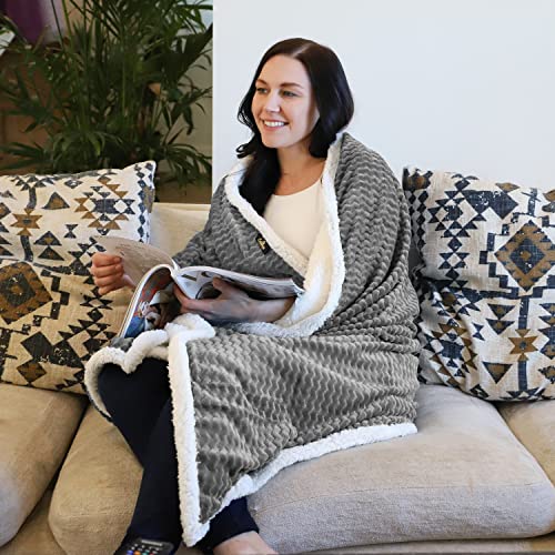 Catalonia Grey Sherpa Throws Blanket, Super Soft Comfy Fluffy Fuzzy Fleece Plush Blanket For Sofa Couch Bed Reversible All Season For Adults Children, Chevron 50"X60" #TOP2