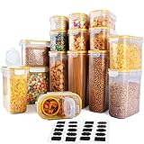 Cereal Container, VERONES Food Storage Containers 15 Pack Airtight Cereal Dispenser Set for Flour Snacks Nuts & Baking Supplies