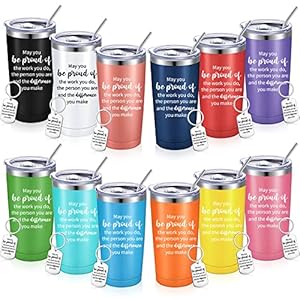 12 Pcs Thank You Gifts May You Be Proud Tumbler Cup with Keychains, 20 oz Stainless Steel Insulated Inspirational Coworker Mug with Lids for Women Employee Teacher Nurse Volunteer Appreciation Gifts