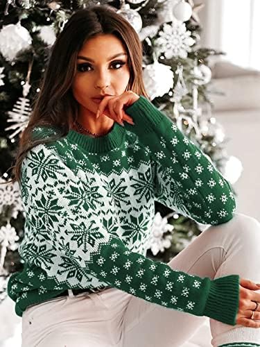 ZAFUL Women's Christmas Snowflake Reindeer Knitted Sweater Long Sleeve Crew Neck Heart Animal Print Pullover Knitwear - Image 2