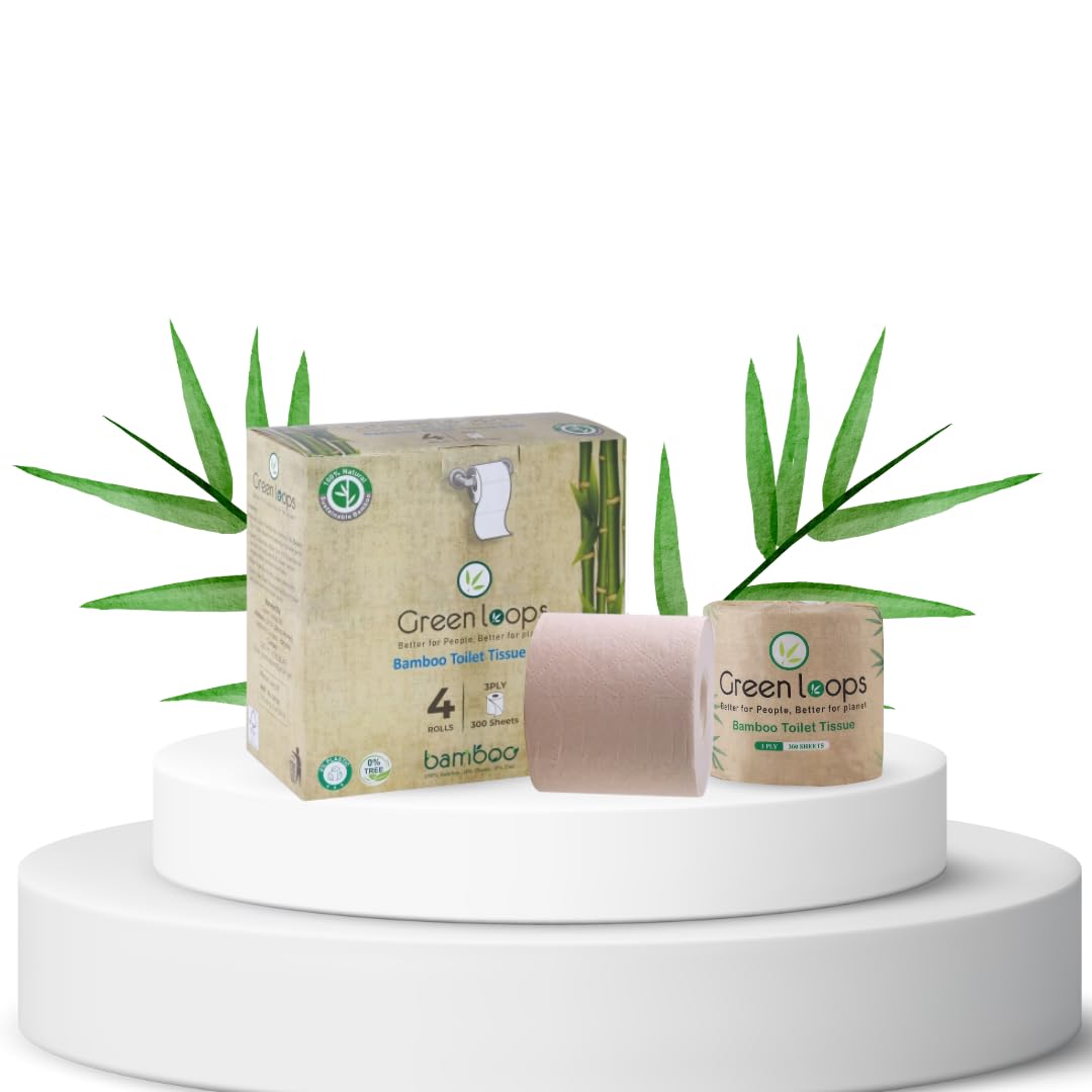 Green Loops Bamboo 3 Ply Toilet Tissue Paper Roll (Pack Of 4), 300 Pulls/Roll, 100% Natural, Organic, Unbleached, Eco-Friendly (B0B7XGWXBX) Amazon Price History, Amazon Price Tracker