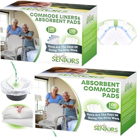Commode Liners with Absorbent Pads - 100 Bedside Commode Liners & 200 Absorbent Pads - Portable Toilet Bags for Porta Potty - No More Days Washing The Bucket - Portable & Camping Toilet Bags Cover