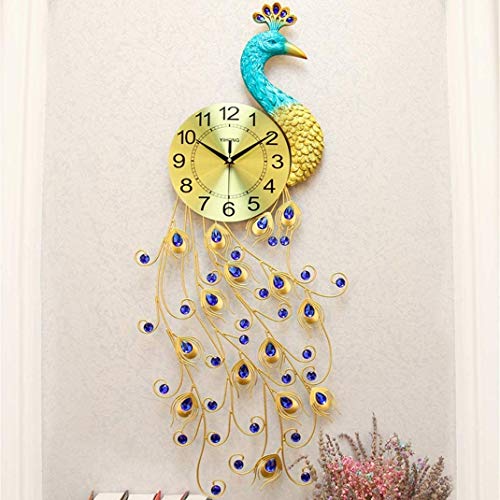 AIOJY Peacock Gran Reloj De 26 Pulgadas, La Personalidad Casa De Lujo Reloj Decorativo, Reloj De Pared De Gran Tamaño De Cristal Moderna, Observan En Silencio Metal del Cuarzo,Oro