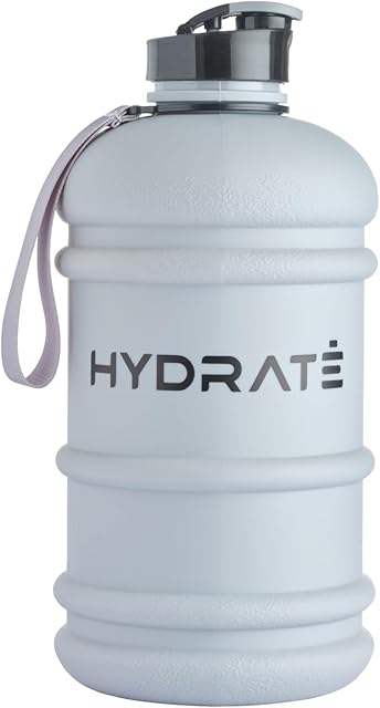 HYDRATE XL Butelka na wodę o pojemności 2,2 l, bez BPA, z zatyczką, szczelna, duża, na siłownię, dla dorosłych, przezroczysta, sportowa, bardzo mocny materiał, matowy szary