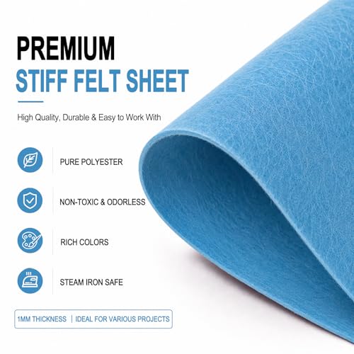 Image of Sky Blue Large Felt Fabric 36 inch x 36 inch (1 Square Yard), 1mm Stiff Felt Sheet, Nonwoven Fabric for Crafts, DIY Projects, Art, Sewing, Lining & Decorations