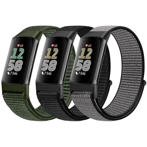 AVOD Sport Loop Nylon Watch Bands Compatible with Fitbit Charge 6/Charge 5 for Women Men, Adjustable...