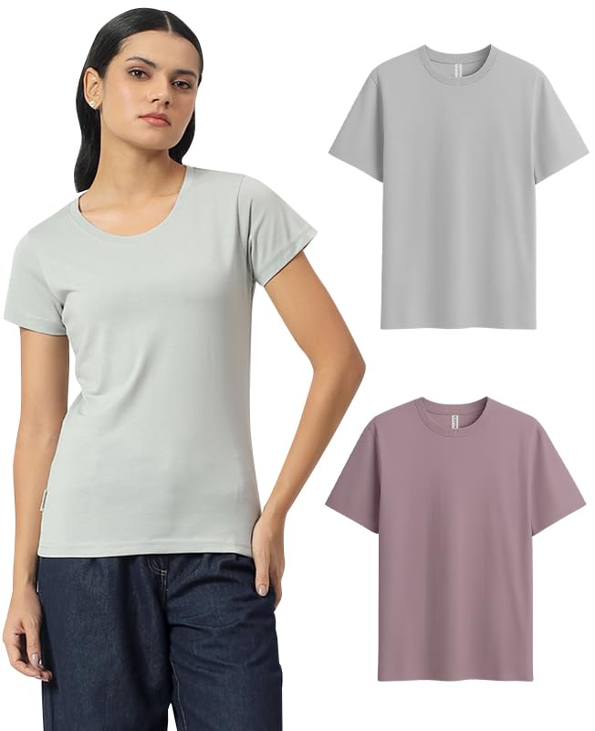 Image of Sleepynuts Women's Plain Round Neck Regular Fit Half Sleeve Cotton T Shirt