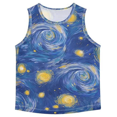 JUNZAN Starry Night Moon Tank Tops for Children Sleeveless Teens Vest Youth Undershirt for Biking Surfing Vacation Swim 3T
