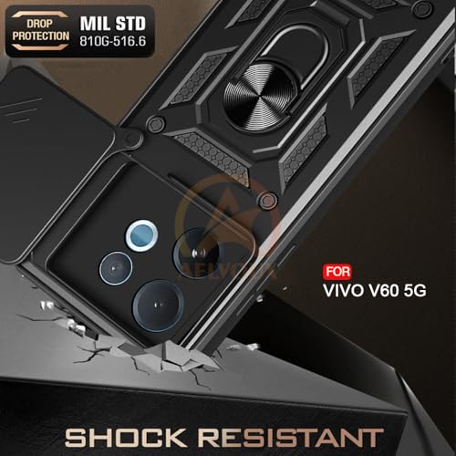 Image of Armor Bumper Back Cover Case for Vivo V60 / V60e / T4 Pro 5G | Rotating Camera Cover, Ring Holder & Kickstand | Heavy Duty & 360 Degree Protection Back Cover (Black)
