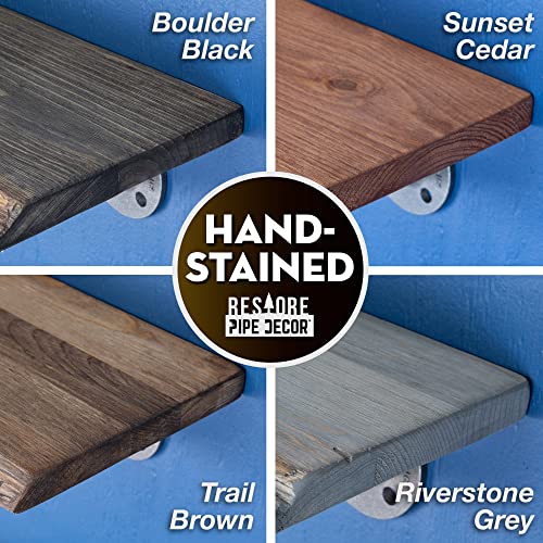 Pipe Decor 24” Riverstone Grey Live Edge Wood Shelf With Industrial L-Shaped Pipe Brackets (2-Pack) #TOP4