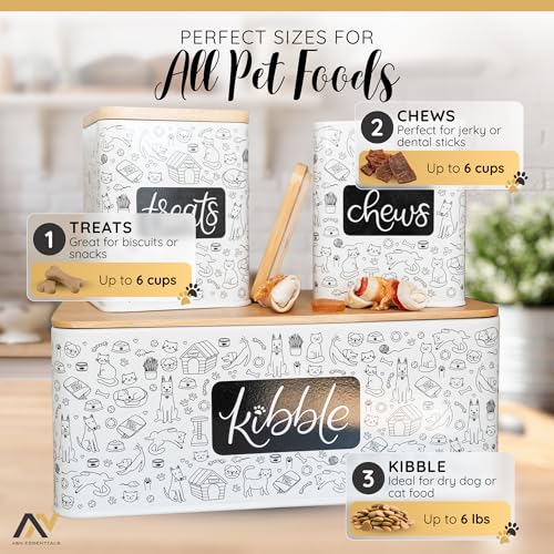 A&N Essentials 3-Piece Pet Food Storage Container Set – Airtight Galvanized Steel with Bamboo Lids for Dog & Cat Kibble, Treats & Chews - Image 5