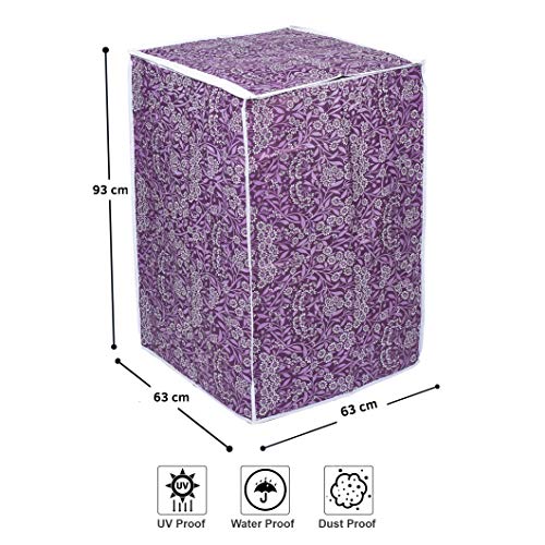 Image of Classic Top Load Washing Machine Cover Suitable for LG 8 Kg, 8.5 Kg, 9 Kg, 9.5 Kg, 10 Kg (63cmsX63cmsX93cms, Purple Flower)