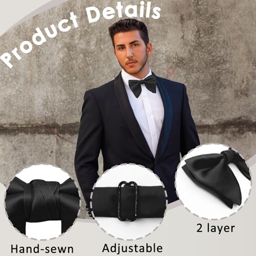 Image of Luckyvestir Oversized Bow Ties for Men, Pre Tied Clip on Men's Black Bowtie for Wedding Tuxedo Banquets Formal Wear