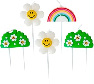 Cute Cartoon Birthday Candles, Flowers, Grass, Rainbow, for Birthday Baby Shower Cake Cupcake Decorations - Set of 5