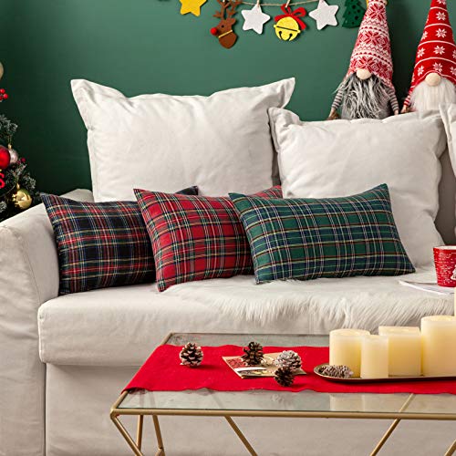 Image of MIULEE Christmas Plaid Pillow Cover Scottish Tartan 12x24 Red | Set of 1 Christmas Decorations Lumbar Cushion Cover, Farmhouse Winter Home Decor, for Thanksgiving Sofa Couch Bed Living Room