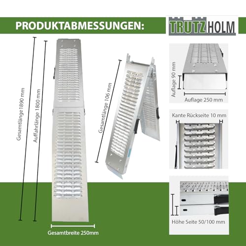 TRUTZHOLM 1 x Auffahrrampe klappbar 189cm Tragkraft 200 kg Stahl grau geriffelt Verladerampe Rampe