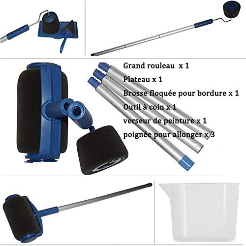 Farbroller-Set mit tropffreiem System, Verlängerungsstange, Eckschneider und Ausgießer, blau, leicht fließend, Profi-Pinsel-Set