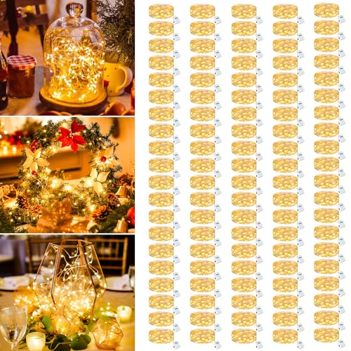 Image of 100 Pack Fairy Lights Battery Operated - 7ft 20 Led Twinkle Lights 3 Modes, Bulk Mini String Lights Waterproof for Mason Jars Vases DIY Party Wedding Decoration Christmas -Warm White