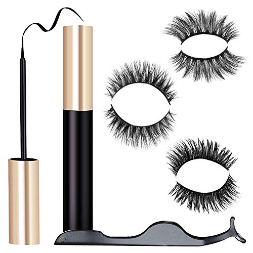 Magnetic Eyeliner and Lashes,Falses Eyelashes Magnetic,Magnetic Eyelashes Kit, Waterproof Magnetic Eyeliner with 3 Pairs Reusable Eyelashes Tweezers,No Glue Needed