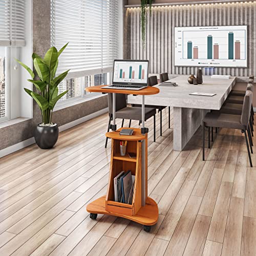 Adjustable Height Laptop Cart With Storage. Color: Woodgrain #TOP4