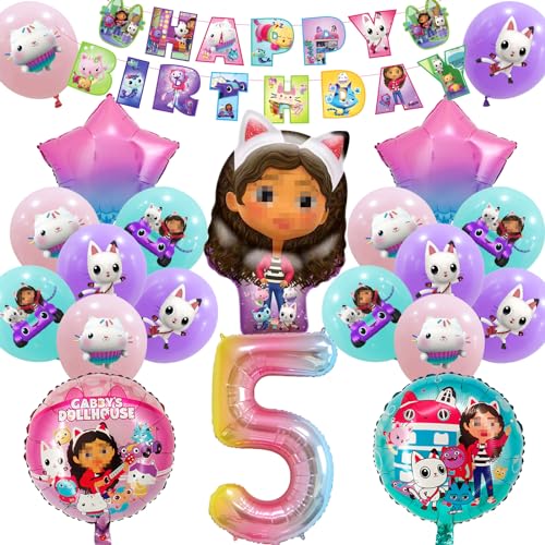 Gabby Decoração de aniversário 5 anos, Gabby decoração de festas, balões de aniversário 5 anos Gabby, balões de aniversário Gabby, Banner Happy Birthday, decoração Gabby gato para o aniversário de