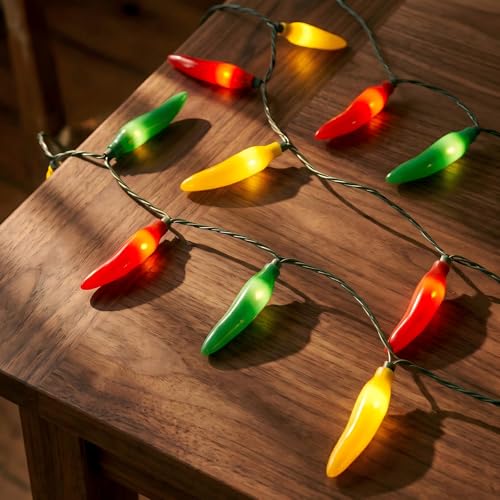 Romasaty Multi-Colored Chili Pepper Halloween String Lights 13.6FT Chili Pepper Cluster Lights with 35 Chili Pepper Bulbs for Outdoor/Indoor Kitchen Garden Patio Christmas Decor