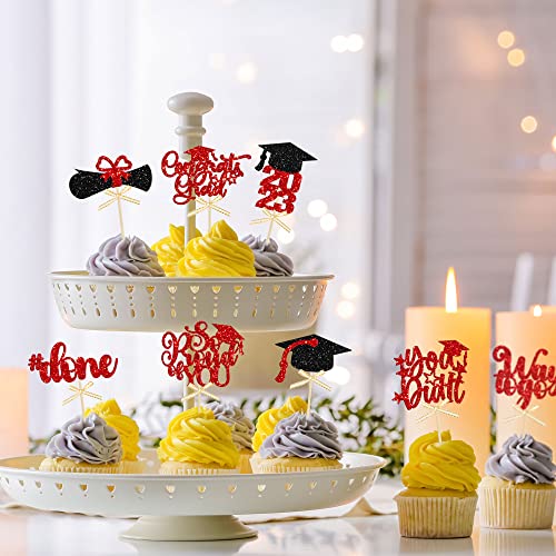 Gyufise 32Pcs 2023 Graduation Cupcake Toppers Glitter Class Of 2023 Graduation Cap Diploma Cupcake Picks Congrats Grad Cake Decorations For 2023 Graduation Theme Party Supplies Red #TOP4