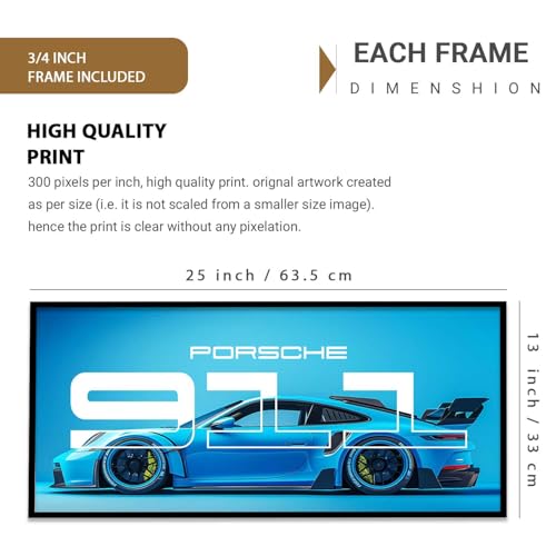 Image of walllane Big Porsche 911 GT3RS Car Framed Posters Gift Items for Boys Room Wall Decoration Bedroom Living Room Office Studio Decor | Car Poster Frame for Wall Decor Set Of 1Size(13 x 25 inch)